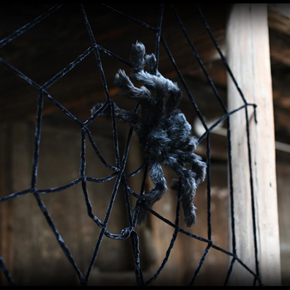 150/250cm Black White Halloween Spider Web Party Bar Layout Props Trick Toy Plush Spider Decoration Supplies Horror Prop