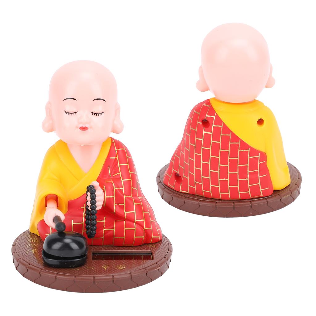 Little Monk Solar Figurine Funny Auto Nodding Knocking Chinese Monk Statue Toy Dashboard Ornament for Car Desktop Decor