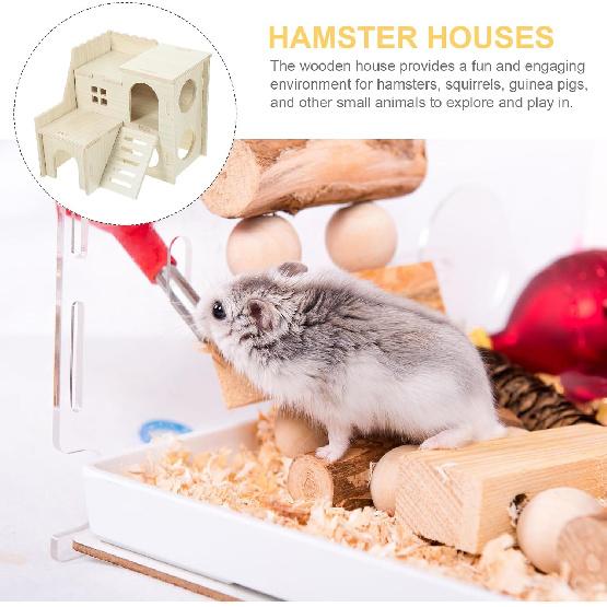 LOGOFUN Wooden Hamster Hideout Castle Multi-Chamber Hide Hut with Climbing Ladder for Chinchillas Guinea Pigs Small Pet Cage Accessories - 6 * 5 *