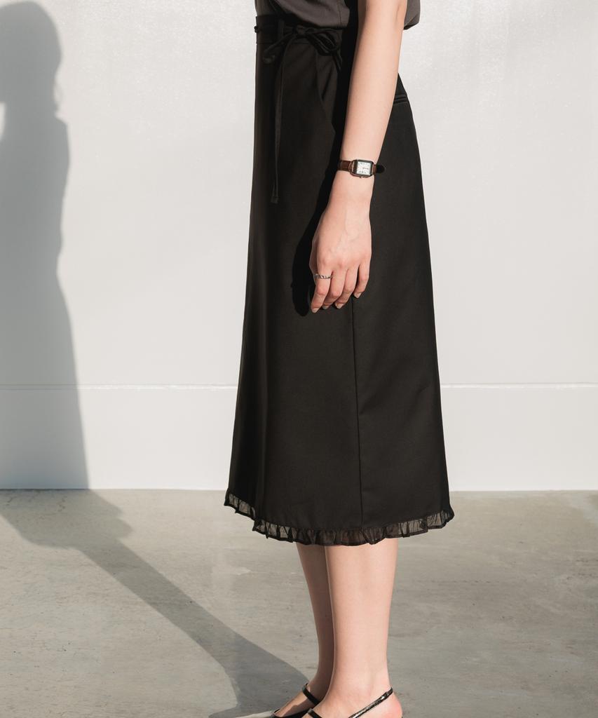 Dehebe Strap Point Frill Skirt [Black]
