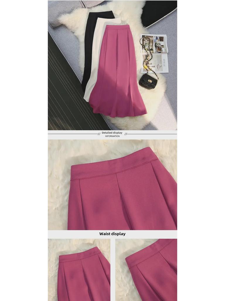 2025 Summer High Waist French Fishtail Midi Skirt for Women - Slim A-Line with Irregular Hem