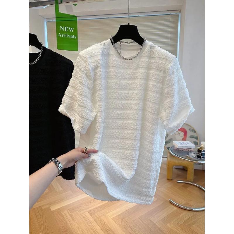 Texture T-shirt Men's Summer Handsome Short Sleeved Loose Slimming Casual Foam Gauze Street Casual Round Neck Top