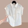 Flip Collar Short Sleeved Shirt for Women's Summer Korean Version New Style Temperament Thin All Match Cardigan Top