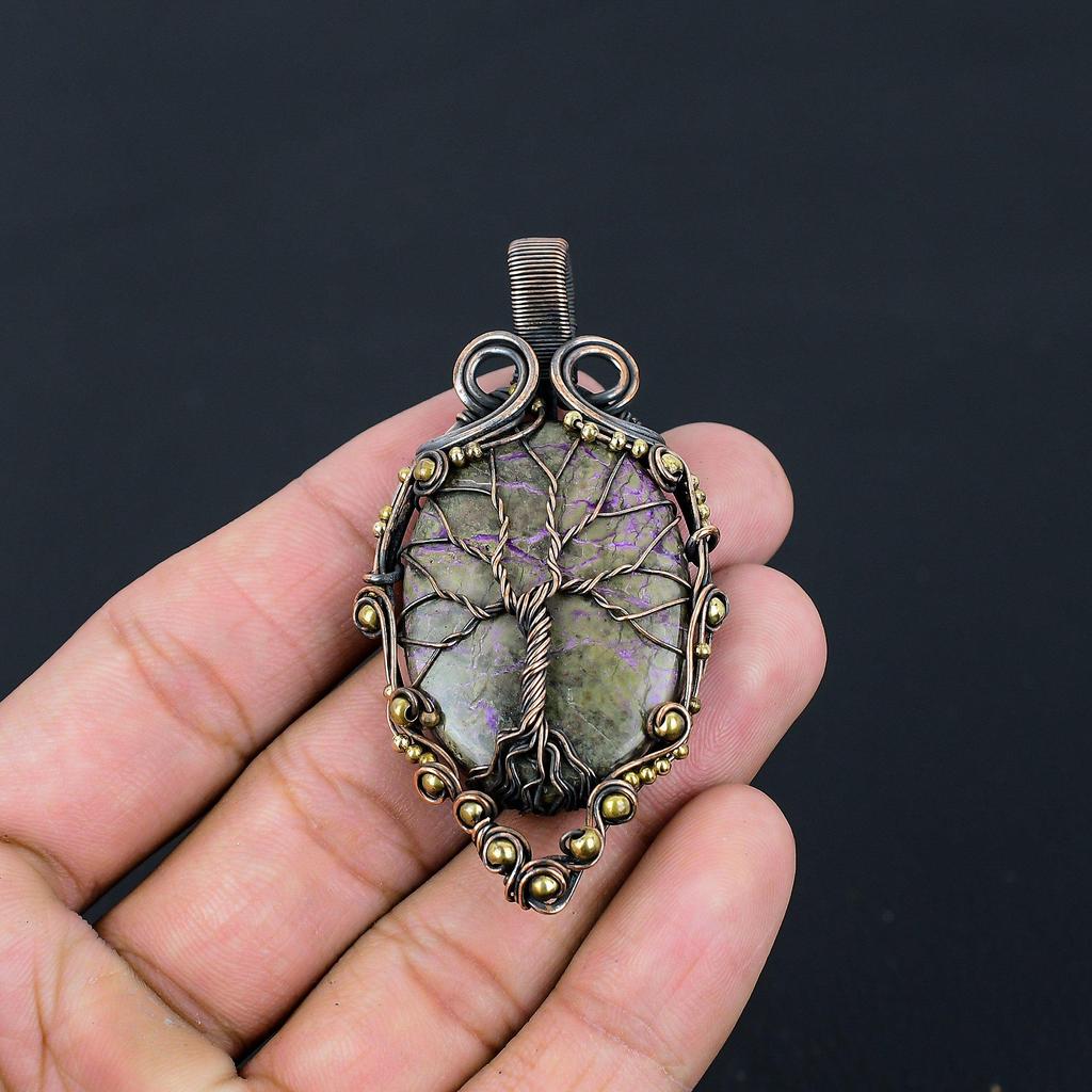 Tree Of Life Purpurite Gemstone Pure Copper Wire Wrapped Handmade Pendant Jewelry