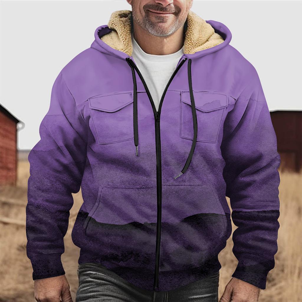Fleecegenser med hette og hette med glidelås for menn med lapplomme Uformell jakke