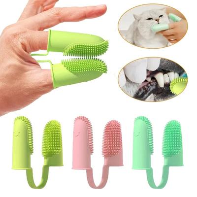 Spazzolino da denti doppio dito per animali domestici TPR super morbido Pulizia dei denti per animali domestici Spazzolino da denti Cura dell'alito cattivo Prodotti per la pulizia di cani e gatti non tossici