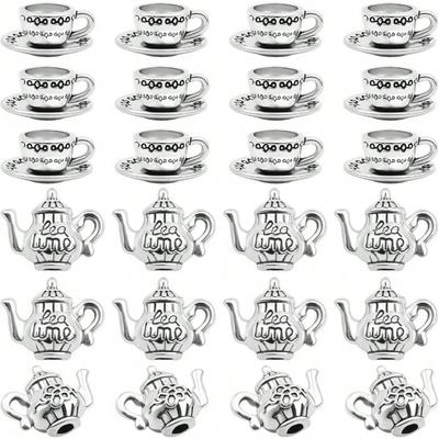 40 PIEZAS Colgantes de Dijes de Tetera y Taza de Té de Metal Chapado Plateado - Figuras Coleccionables Hallazgos de Taza para Hacer Manualidades de Collares Llaveros San Valentín