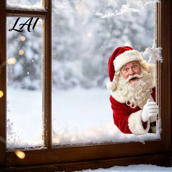 Christmas Window Decorations Peeking Santa Claus Static Cling No‑Glue Sticker Seasonal Home Decor Reusable Glass Decal Holiday Atmosphere