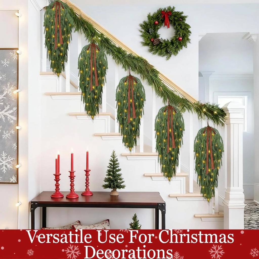 Christmas Artificial Green Plant Upside-down Tree Home Holiday Party Decoration Wall Hanging