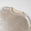 2024 Women's European & American Style Mid-Length Metal Round Neck Pullover Sweater