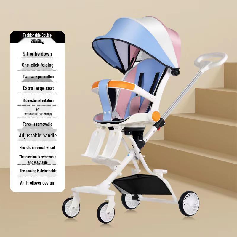 Lightweight Foldable Two-Way Reclining High Landscape Baby Stroller with Four Wheels.