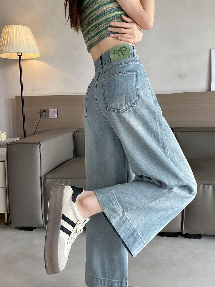 Petite Women s Light Blue High-Waisted Cropped Straight-Leg Summer Jeans - Slimming, Loose Fit S (80-95 jin)
