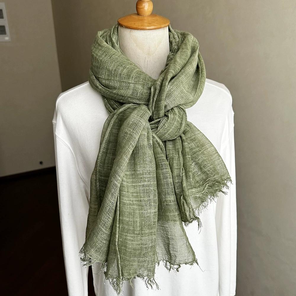 Retro Pure Cotton Scarf for Women Striped Solid Color Glittery Yarn Warm Soft Wrap and Scarves for Autumn and Winter Men's Scarf