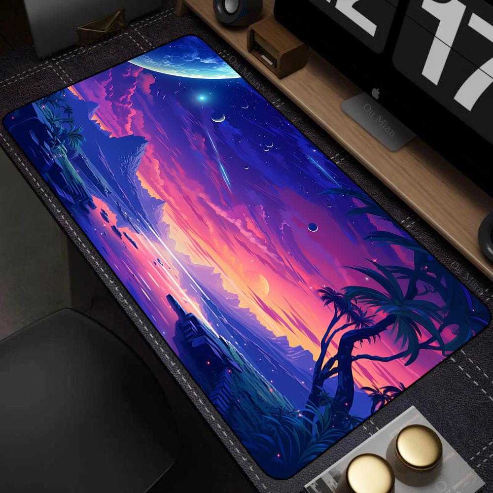 Mystical Glowing Blue Underwater Cave Landscape Oversized Nonslip Gaming Desk Mouse Pad