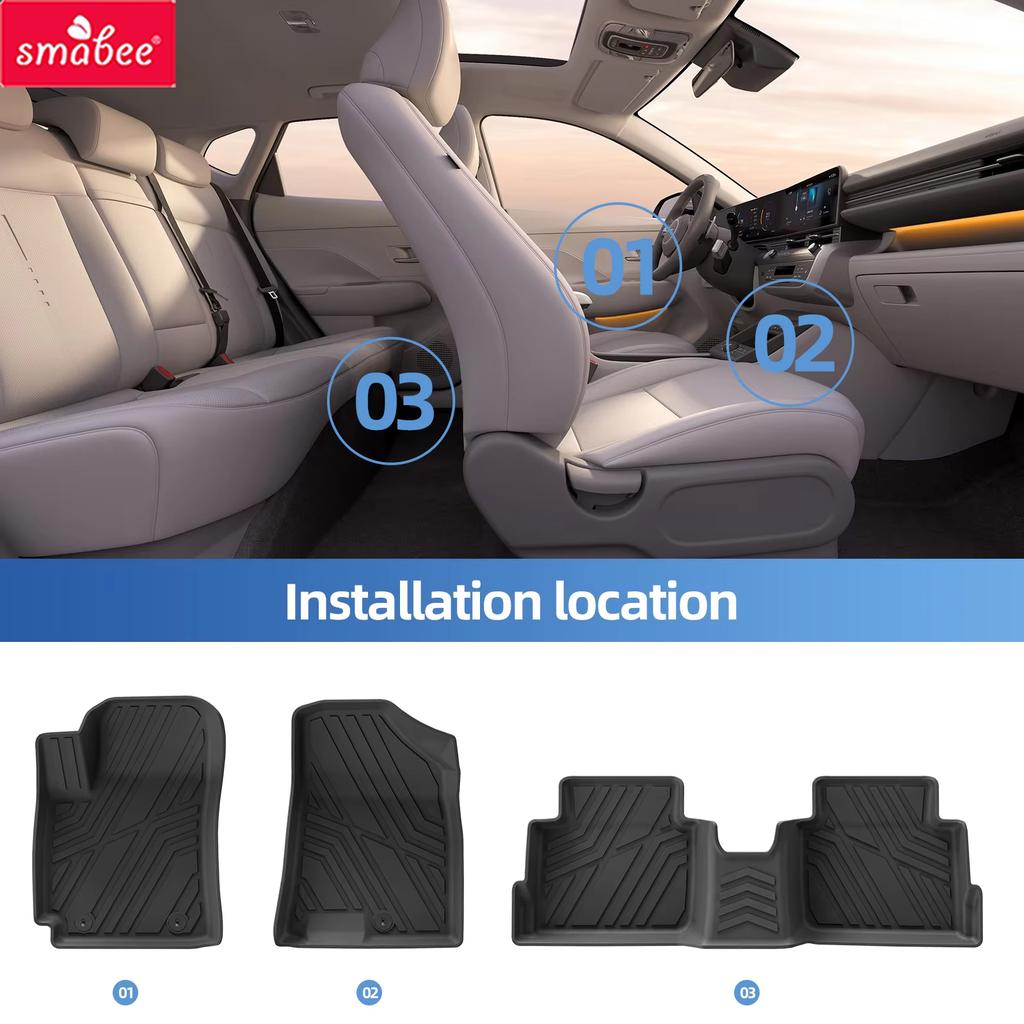Smabee Left Drive for Hyundai Kona Fuel 2024-2026 Car Floor Mats Cargo Trunk Pad TPE Waterproof Accessories Black