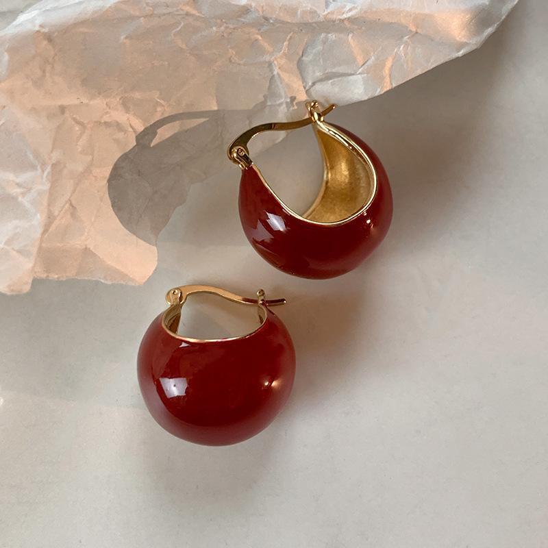 Ρετρό Σκουλαρίκια από σμάλτο Χονγκ Κονγκ για μικρά φασόλια - ελαφριά πολυτελή και μοντέρνα αξεσουάρ υψηλής ποιότητας