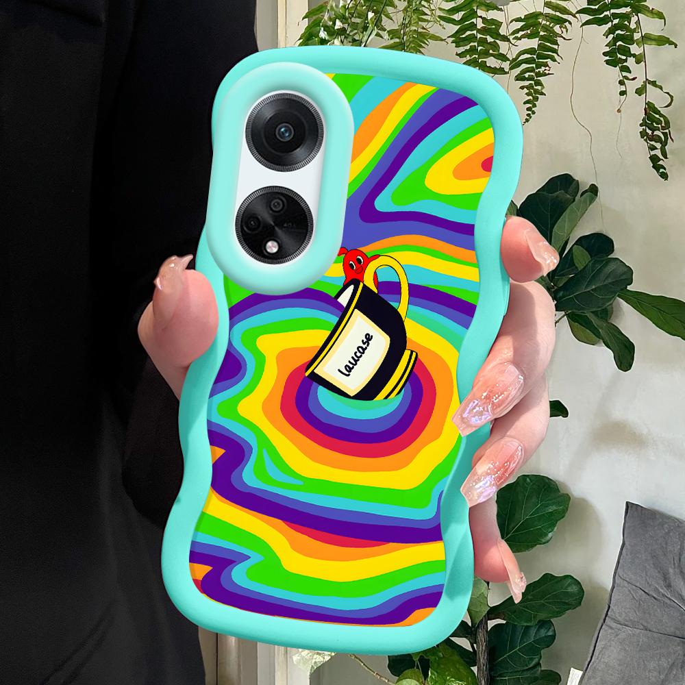 

Окрашенный узор Big Wave Edge Мягкий силиконовый материал Macaron чехол для телефона противоударный защитный резиновый чехол для OPPO Reno Realme Realme C63 синий