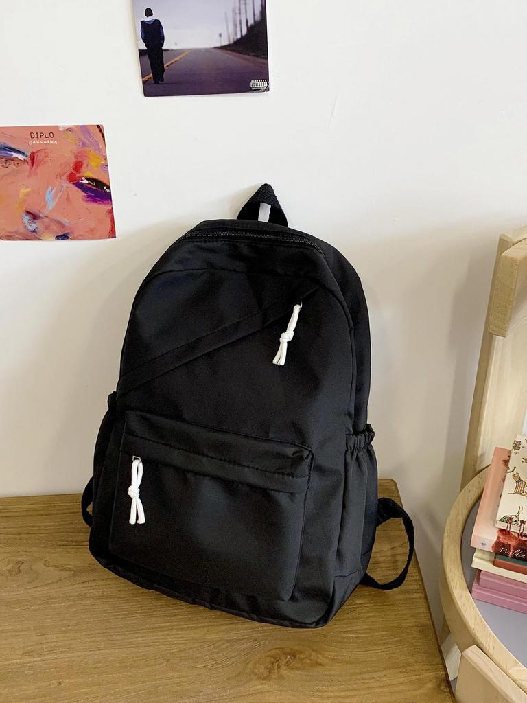 Korean Style Solid Color Nylon Lightweight Backpack - Versatile Casual Schoolbag for Students 2025, Unisex