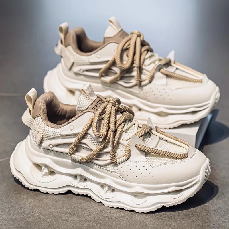 Fashion Men Sneakers  New Mesh Breathable Outdoor Non Slip Running Shoes Fashion Height Increase Lace Up Casual Shoes