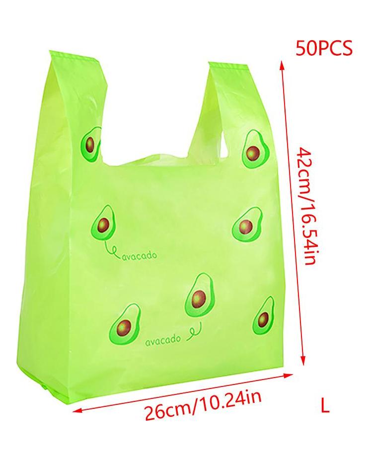 50 Pcs Cute Fruit Plastic Bag Carry Out Bags With Handle Food Packaging Retail Supermarket Grocery Shopping Home Storage