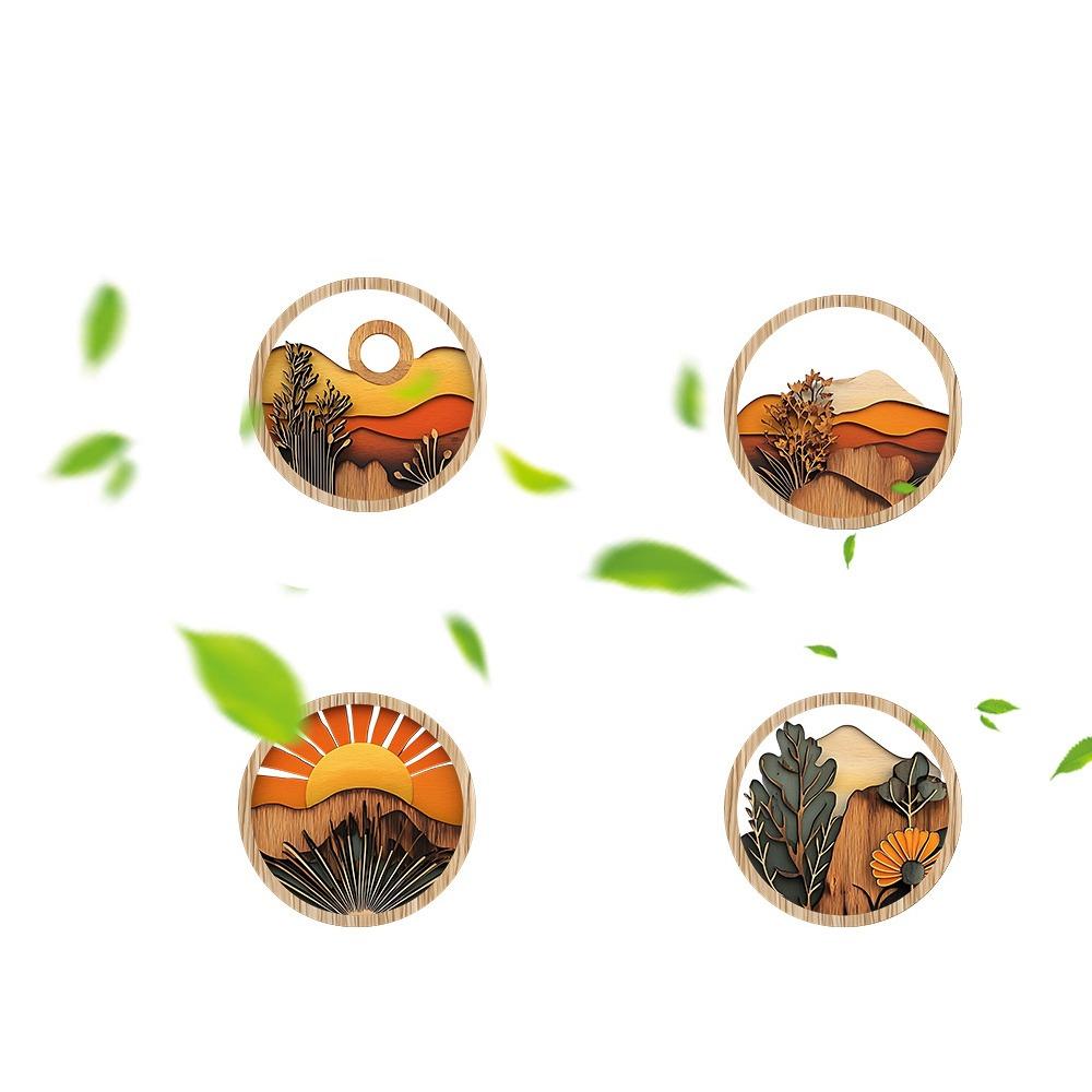 4Pcs Wooden Frames Aesthetic Ornament Round Background Pendant  Bedroom