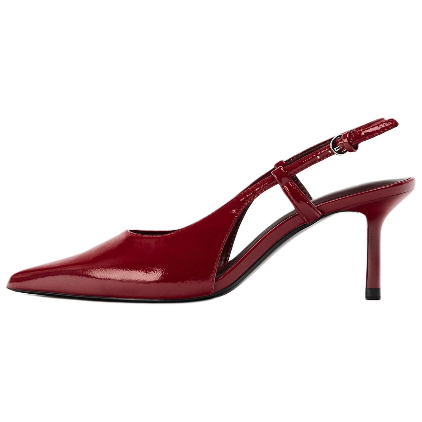 ZARA Patent Leather Slingback Kitten Heel Pumps Red Womens 1320951038 41