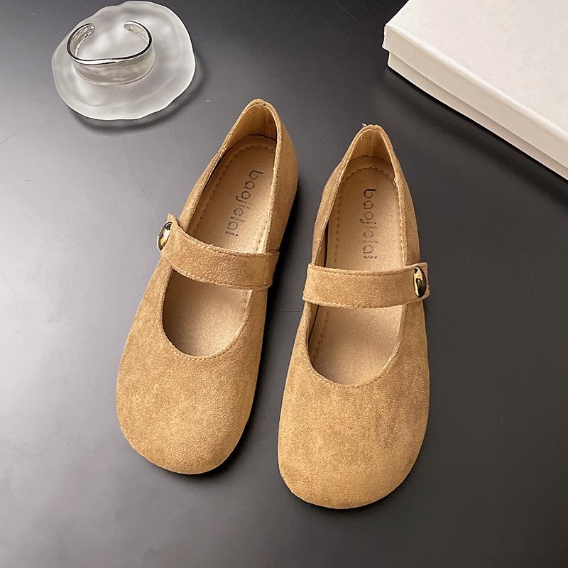 

Ретро туфли-лодочки с круглым носком на плоской подошве с неглубоким вырезом женские 2025 новая коллекция весна-осень туфли Мэри Джейн для юбки 37