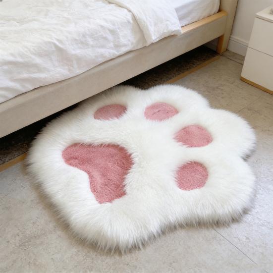 Plush Cat Paw Rug Fluffy Cute Kitten Paw Shape Floor Mat Cozy Furry Anti-Slip Bedroom Rug for Living Room Nursery Playroom Decor