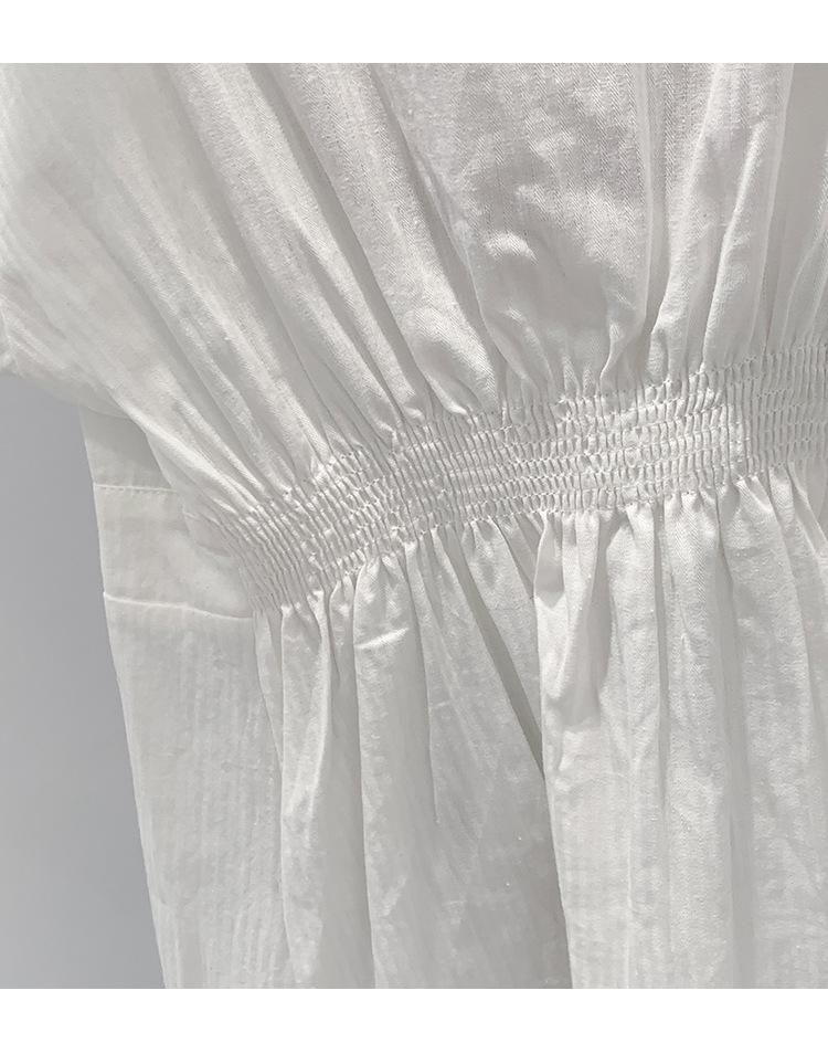 Chic French White Short-Sleeve Bubble Collar Top for Women