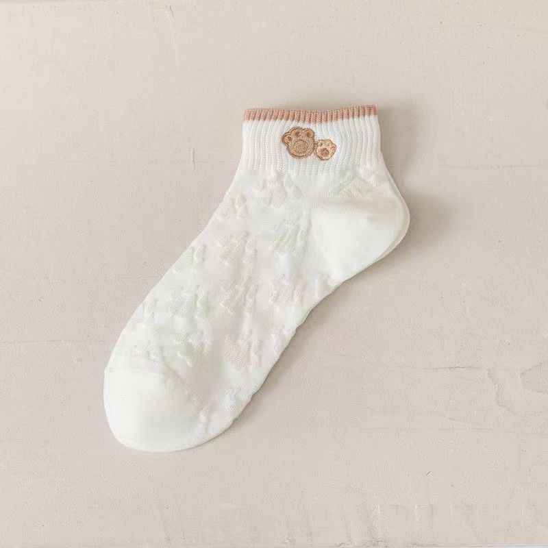 Female Spring and Summer Thin Cartoon Lovely Breathable Deodorant Low White Socks