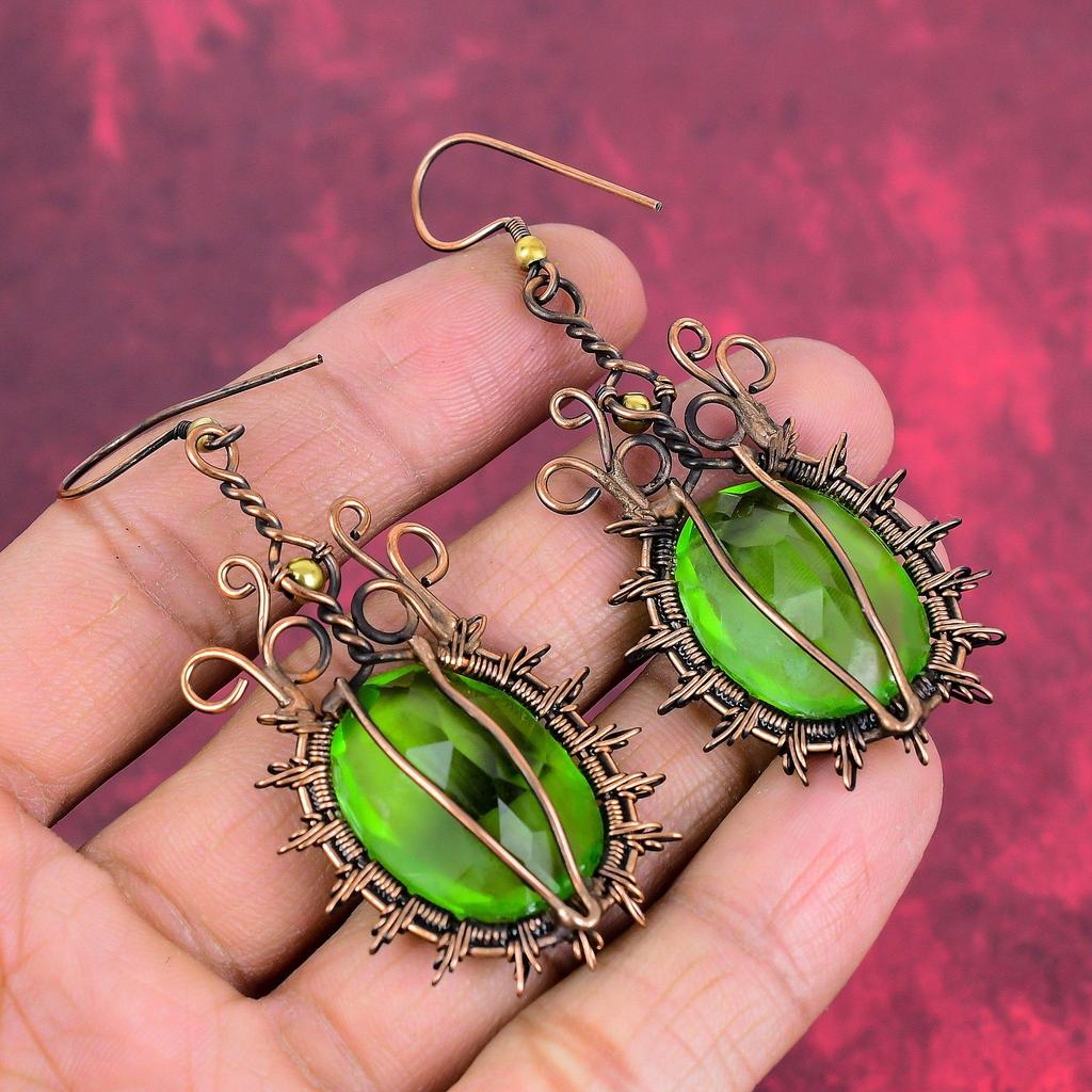 Faceted peridot earrings copper wire wrapped gemstone jewelry handmade earring copper jewelry dangle earring gifts for her wire wrap jewelry