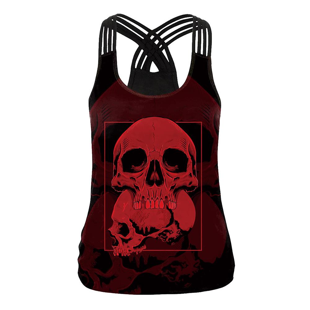 Halloween Night Street Show Horror Skull Print Ladies Sling Vest