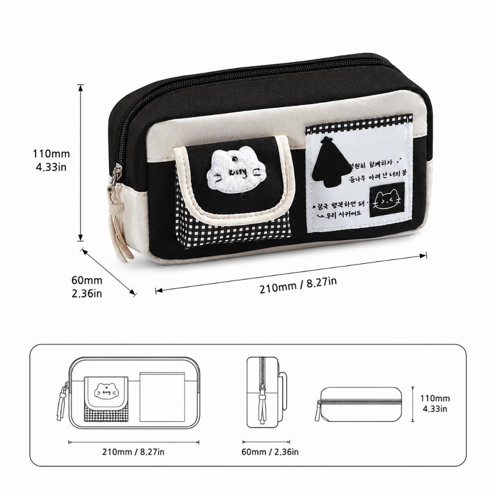Multi-Pocket Pen Bag Plaid Design Pencil Pouch Portable Pencil Case  School Supplies