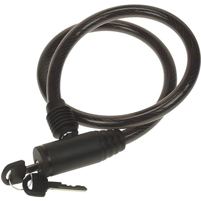 Câble antivol pour vélo - PEREL - Diamètre 10mm - Longueur 650mm - Acier avec revêtement en plastique