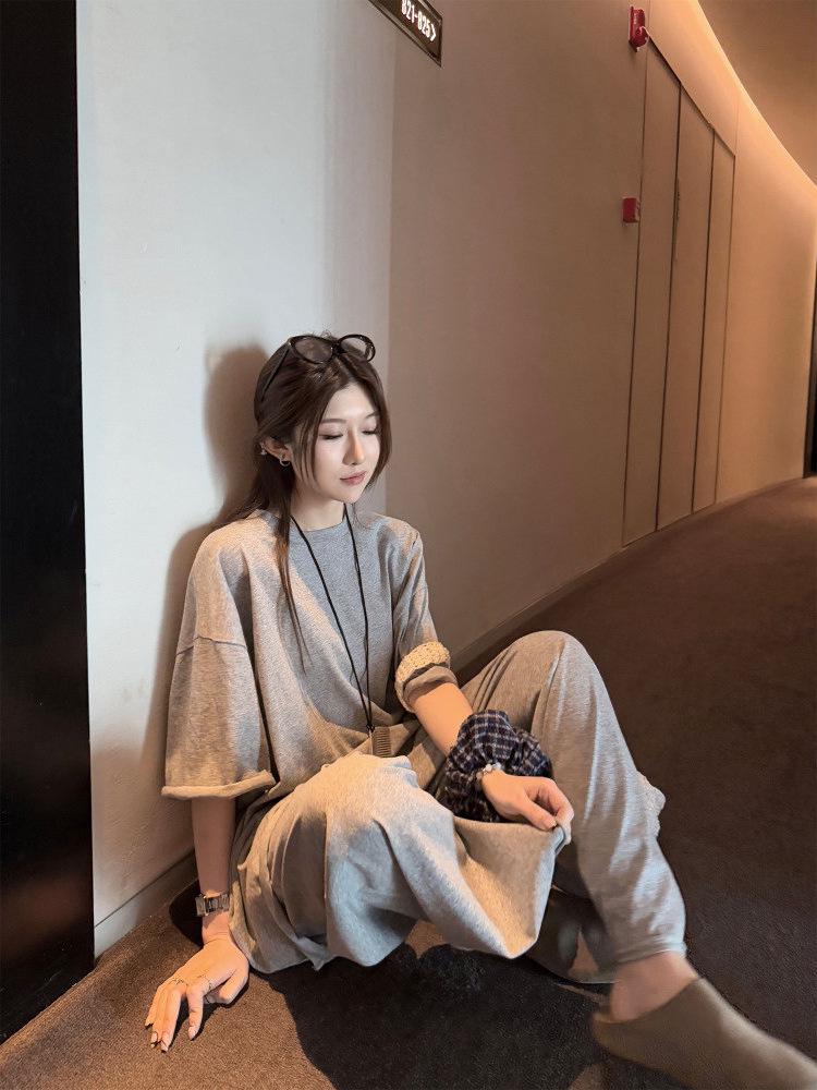 Superniniyy Cheese Roll & Pure Cotton Wide-Leg Pants Women's Summer Two-Piece Set