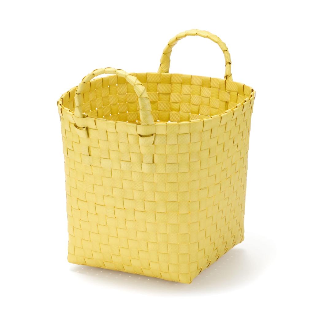 MUJI Recycled Polypropylene Packaging Diameter 25cm x Height 84355516 Band, Hand-Knitted Basket, Small, Yellow, Approx. 20cm,