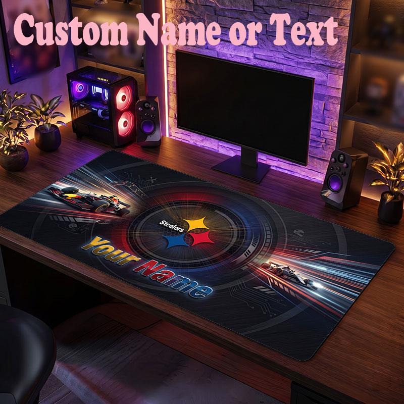 Pittsburgh Steelers Customized Name Text Mouse Pad, Large Desk Mouse Mat Personalized Home Office Present