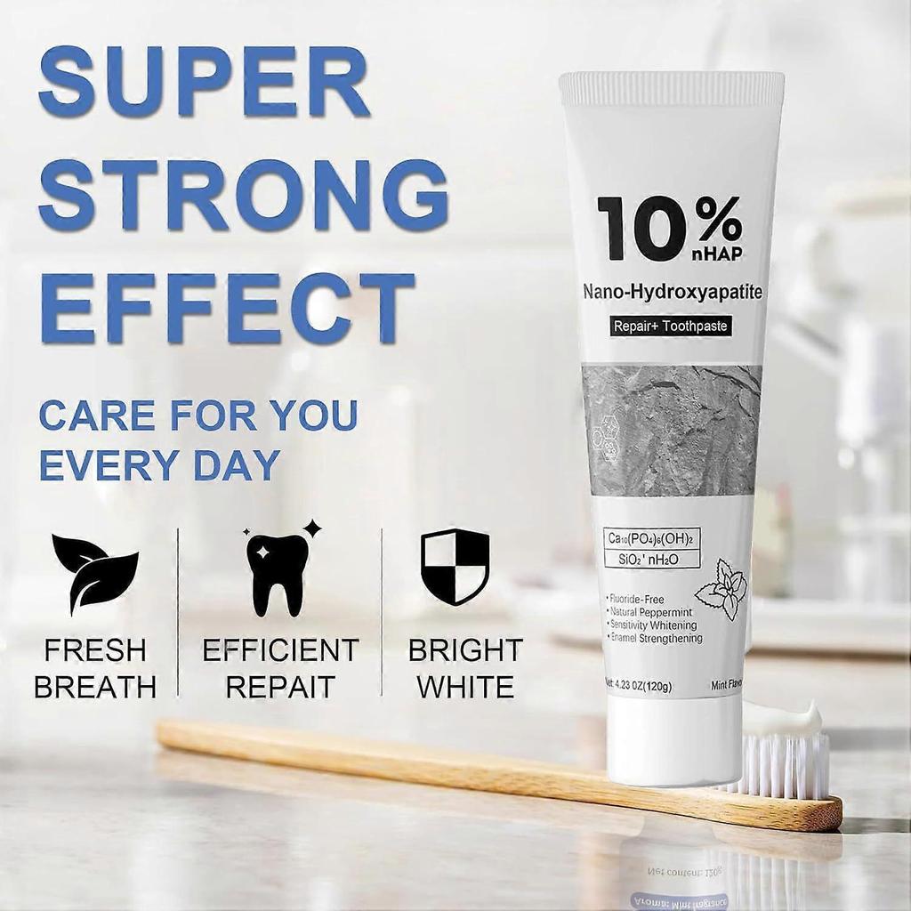 3pcs 10%nHAP Nano Hydroxyapatite Toothpaste Fluoride-Free Enamel Repair Whitening Toothpaste, Cool Mint Fresh Breath