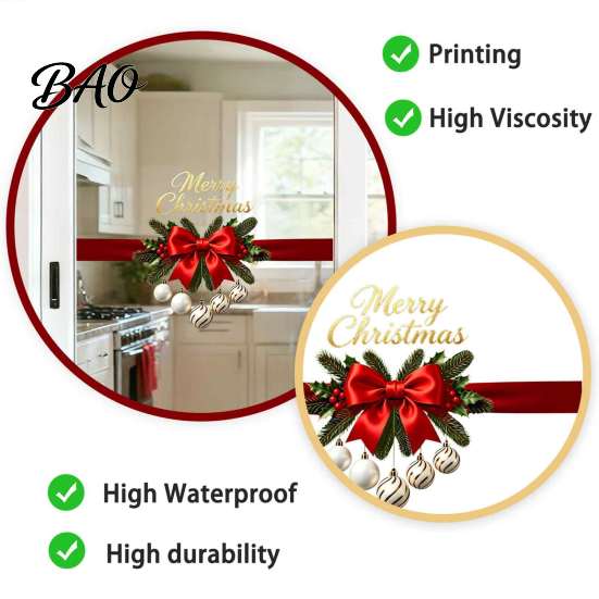 Festive Ribbon Bow Stickers Gold Merry Christmas Window Clings, Decorative PVC Decals for Holiday Bows Windows Home Glass Decor, Waterproof Removable