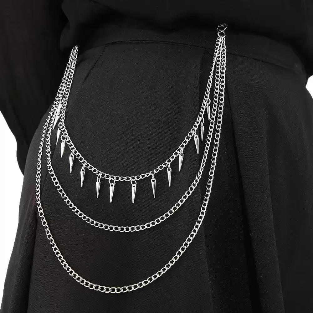 Punk Style Rivet Chain Pants – Geometric Metal Hip Hop Unisex Accessory