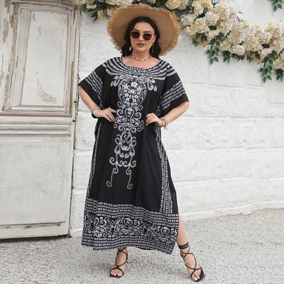 Summer Women's Ethnic Printed Beach Cover-ups Loose Plus Size Dress Bikini Sun Shirt