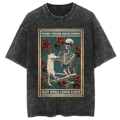 Gothic T-shirt Y2k Vintage Washed T Shirts Funny Evil Streetwear Cotton Short Sleeve Clothing Gothic Print Tshirt
