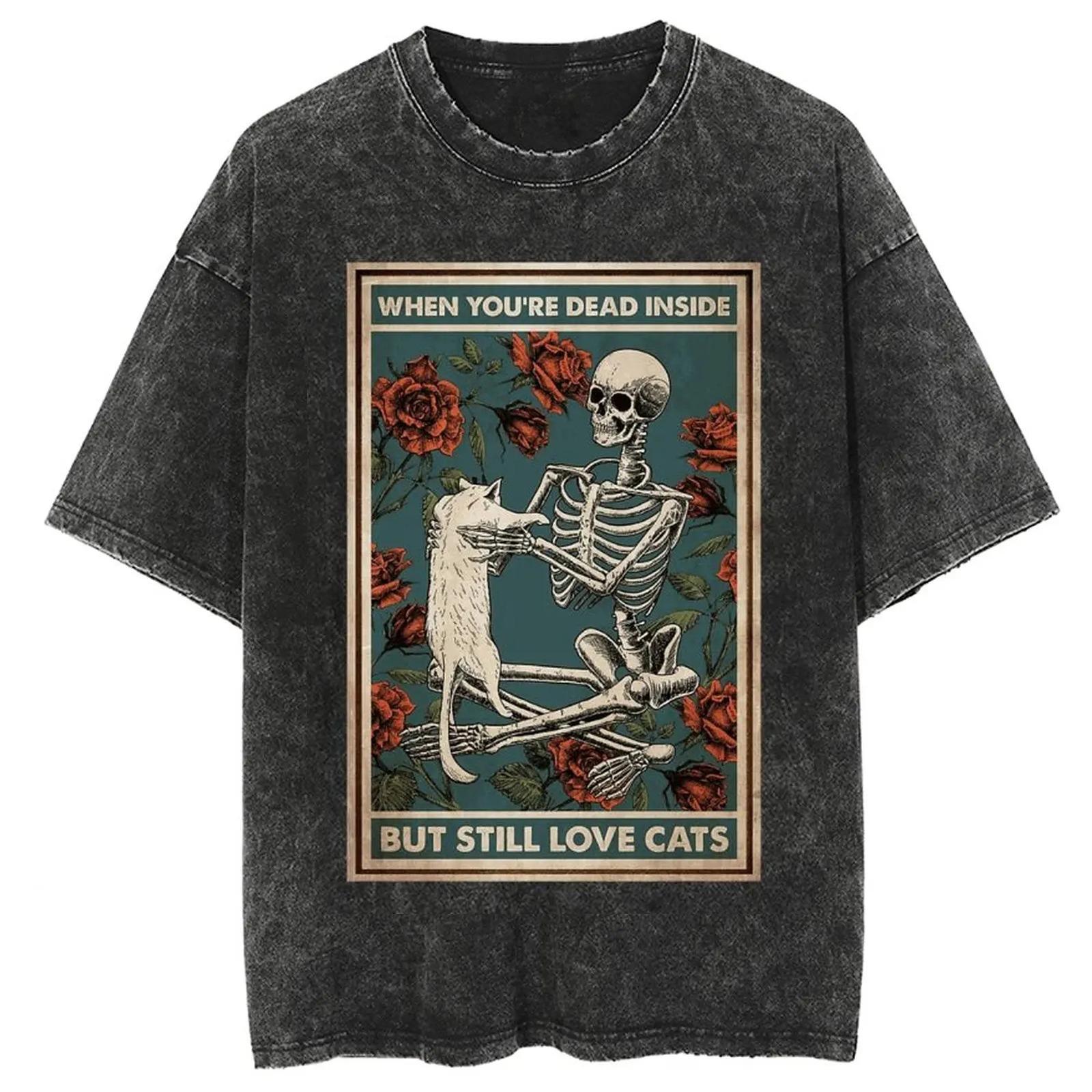 

Gothic T-shirt Y2k Vintage Washed T Shirts Funny Evil Streetwear Cotton Short Sleeve Clothing Gothic Print Tshirt 3XL