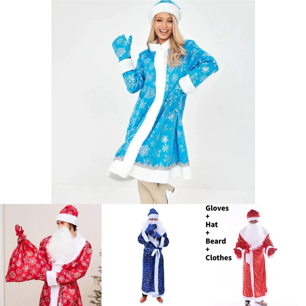 Christmas Santa Claus Costume With Hat Beard And Gloves Bag For Holiday Performances And Celebrations