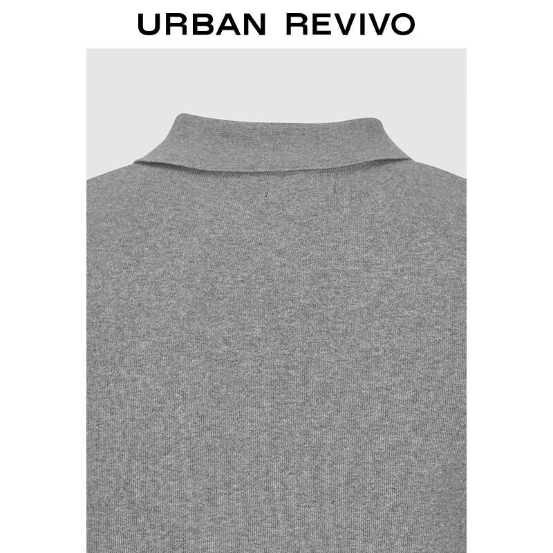 UR 2025 Autumn Women's Grey Button Cropped Polo Knit Top