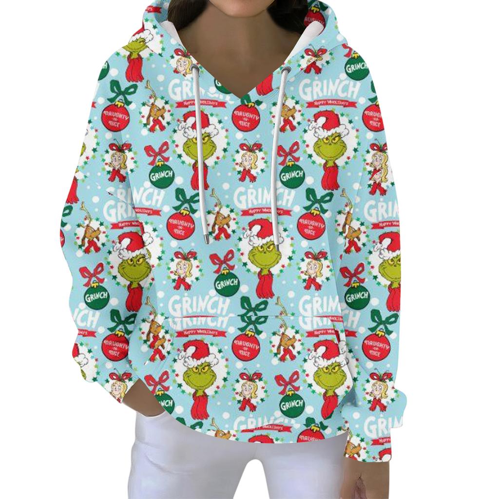 Christmas Hoodies For Women Funny Cute Printed Holiday Sweatshirt Winter Oversized Pullover Tops