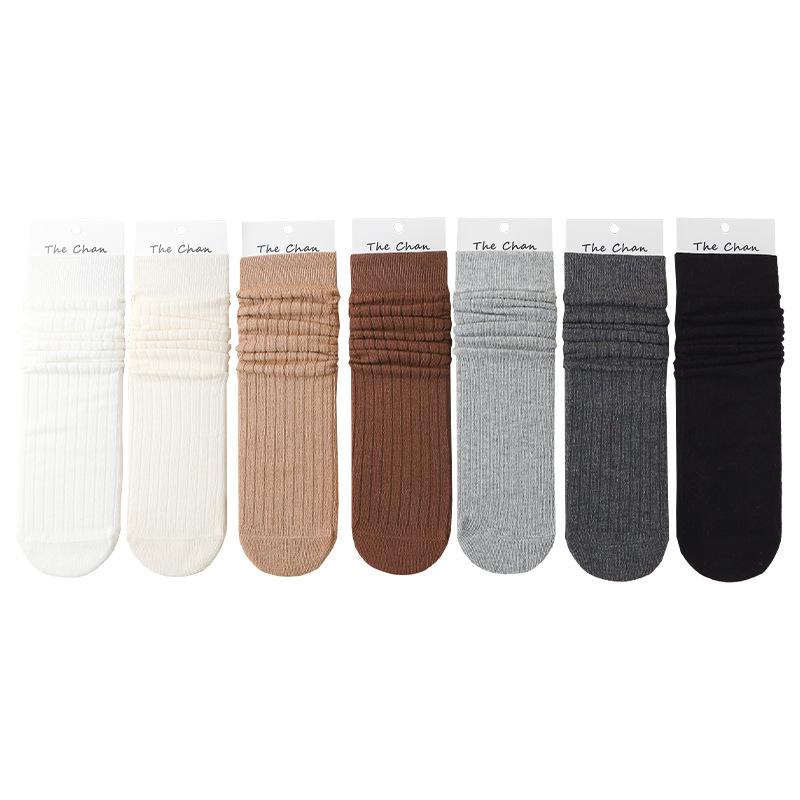 Women's Boneless Pile-up Socks, Spring and Autumn Lolita Mid-calf Socks, Women's Small White Socks