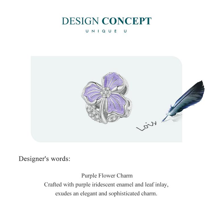 BAMOER 925 Sterling Silver Purple Flower Charm Pendant for Bracelet DIY Jewelry