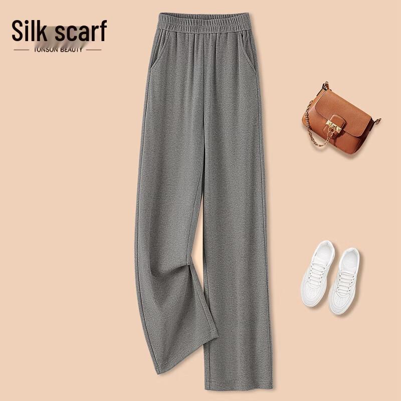 

Women s Solid Color Elastic Waist Draped Wide-Leg Casual Pants S