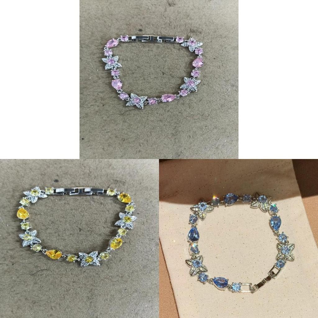 Spring Summer Blue Zircon Four Leaf Clover Bracelet For Women Fashion Jewelry Gift